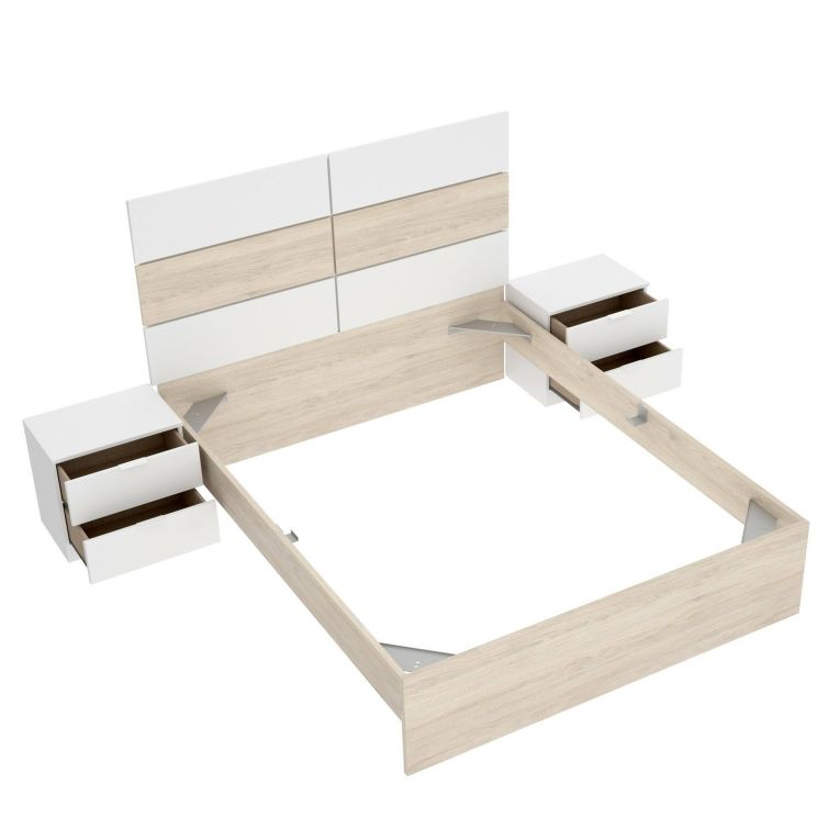 Letto matrimoniale moderno bianco e rovere 205x266cm - Alina