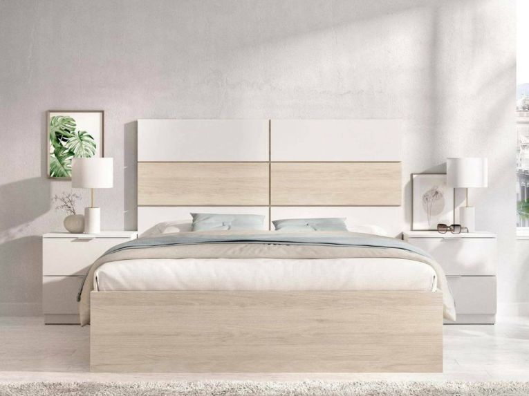 Letto matrimoniale moderno bianco e rovere 205x266cm - Alina