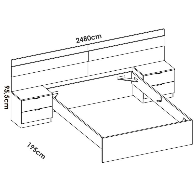 Letto matrimoniale moderno bianco e rovere 205x266cm comodo - Haima