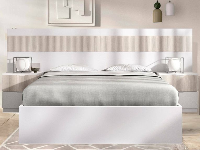 Letto matrimoniale moderno bianco e rovere 205x266cm comodo - Haima