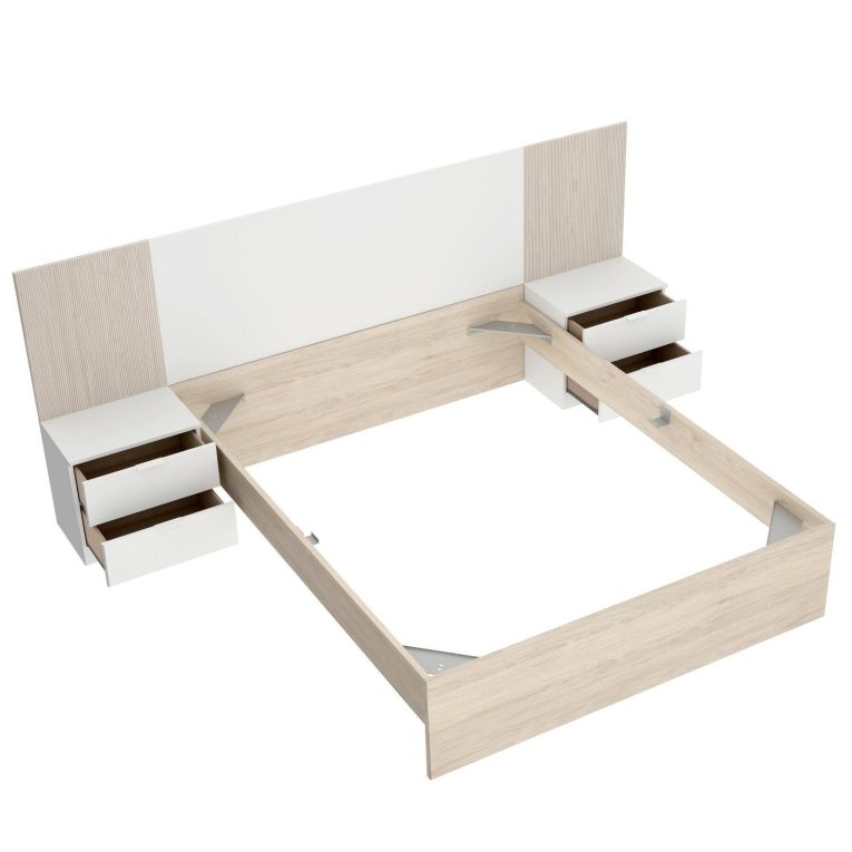 Letto matrimoniale moderno bianco e rovere 205x266cm struttura in legno - Aral