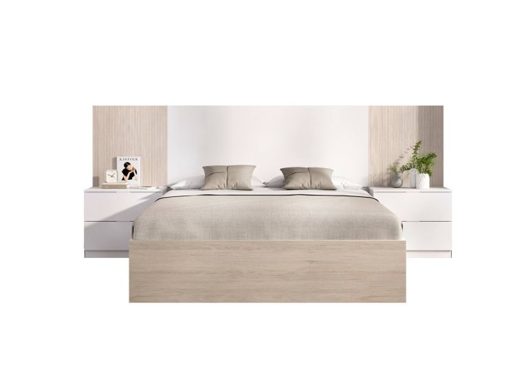 Letto matrimoniale moderno bianco e rovere 205x266cm struttura in legno - Aral