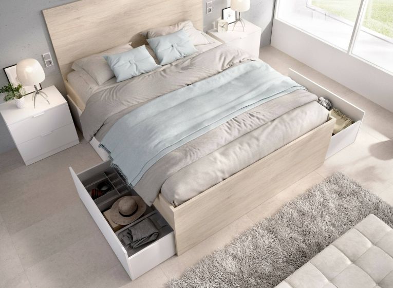 Letto matrimoniale moderno bianco e rovere 205x269cm - Usman