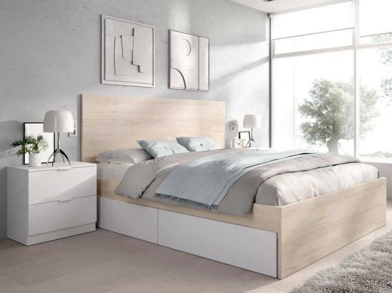 Letto matrimoniale moderno bianco e rovere 205x269cm - Usman