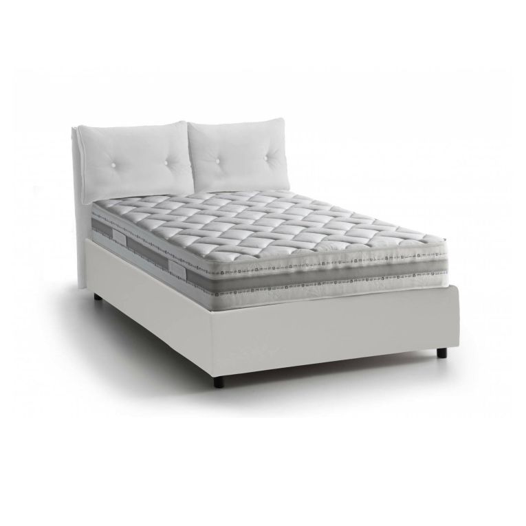 Letto matrimoniale Morena, Letto contenitore con rivestimento in ecopelle, 100% Made in Italy, Apertura frontale, con materasso Cm 160x200 incluso, Bianco