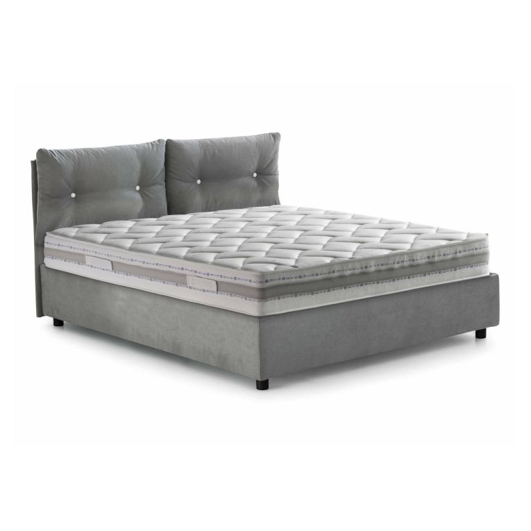 Letto matrimoniale Petra, Letto contenitore con rivestimento in tessuto, 100% Made in Italy, Apertura frontale, con materasso Cm 160x200 incluso, Grigio