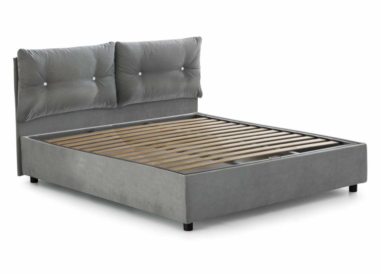 Letto matrimoniale Petra, Letto contenitore con rivestimento in tessuto, 100% Made in Italy, Apertura frontale, con materasso Cm 160x200 incluso, Grigio