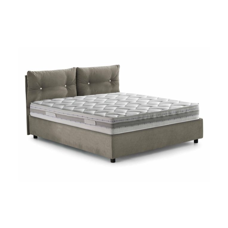 Letto matrimoniale Petra, Letto contenitore con rivestimento in tessuto, 100% Made in Italy, Apertura frontale, con materasso Cm 160x200 incluso, Tortora