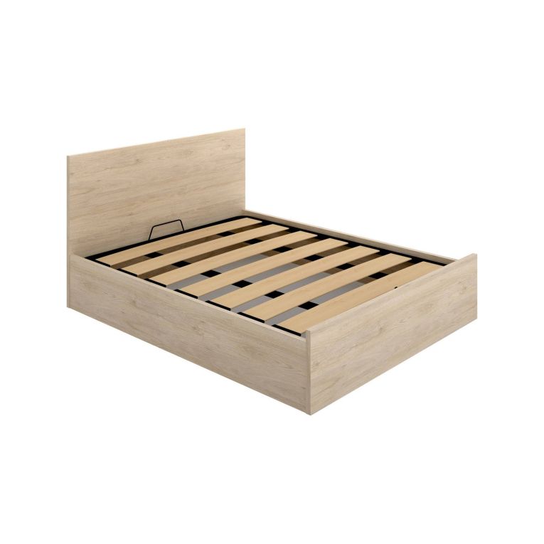 Letto matrimoniale Piglione, Sommier giroletto rete inclusa, Struttura letto contenitore per materasso di 150x190 cm, 197x158h95 cm, Rovere