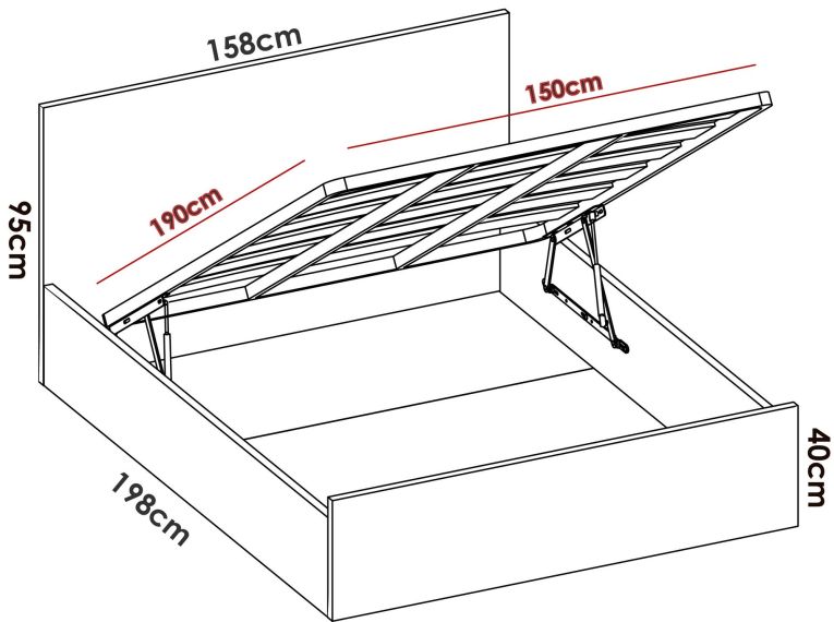 Letto matrimoniale Piglione, Sommier giroletto rete inclusa, Struttura letto contenitore per materasso di 150x190 cm, 197x158h95 cm, Rovere