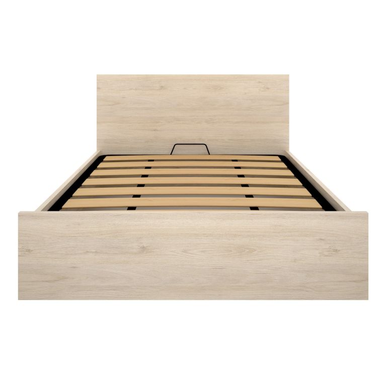 Letto matrimoniale Piglione, Sommier giroletto rete inclusa, Struttura letto contenitore per materasso di 150x190 cm, 197x158h95 cm, Rovere