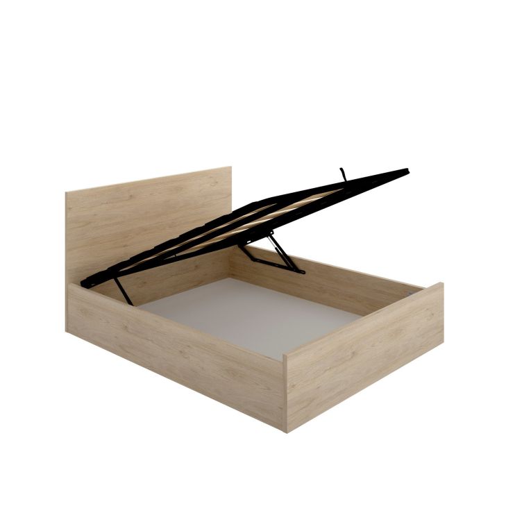 Letto matrimoniale Piglione, Sommier giroletto rete inclusa, Struttura letto contenitore per materasso di 150x190 cm, 197x158h95 cm, Rovere