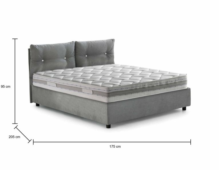 Letto matrimoniale Rita, Letto contenitore con rivestimento in tessuto, 100% Made in Italy, Apertura frontale, con materasso Cm 160x190 incluso, Grigio
