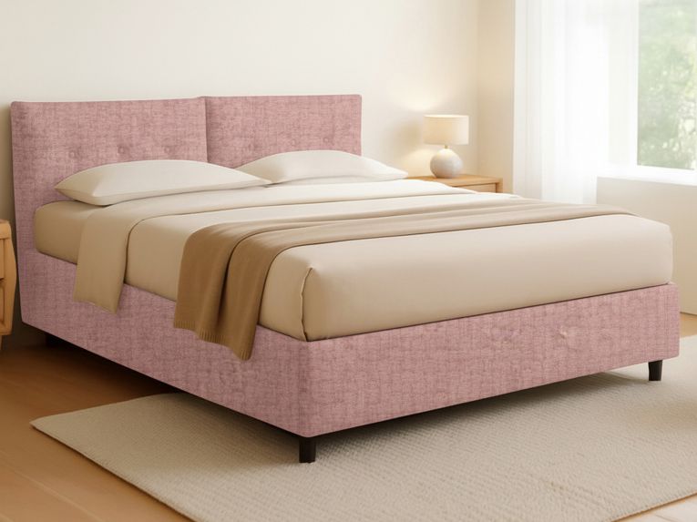 Letto Matrimoniale Rosa Sfoderabile Contenitore, Dimensione Materasso 160x190 cm - Levice