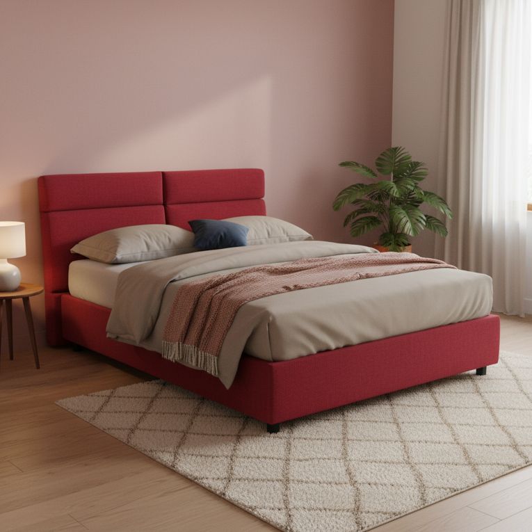 Letto Matrimoniale Rosso Materasso Incluso Sfoderabile, Contenitore Made in Italy - Asica