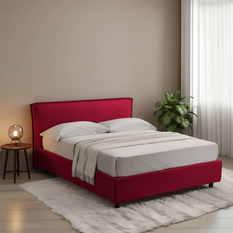 Letto Matrimoniale Rosso Materasso Incluso Sfoderabile, Contenitore Made in Italy - Brunate