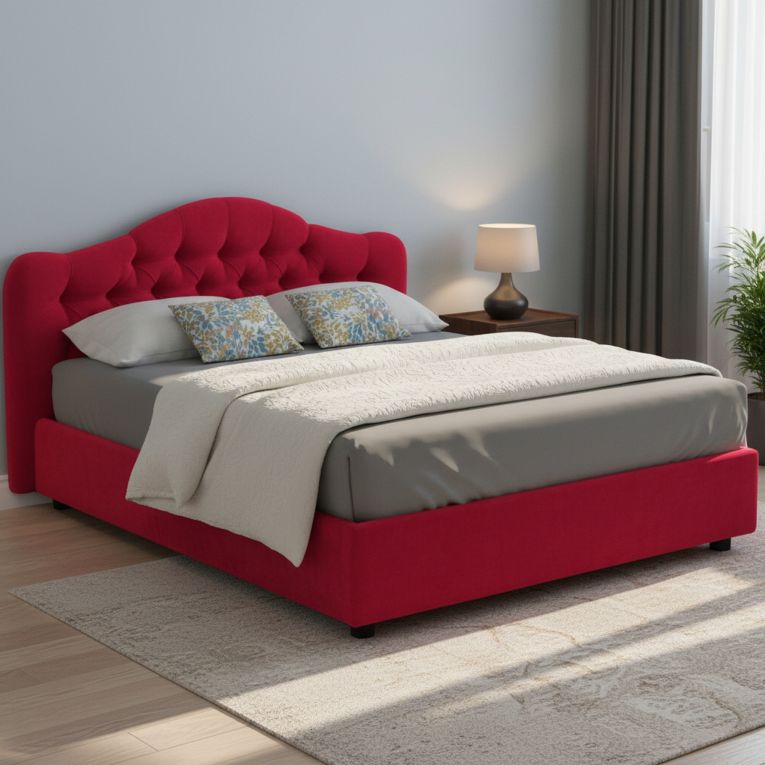 Letto Matrimoniale Rosso Sfoderabile Contenitore, Dimensione Materasso 160x190 cm Made in Italy - Arex