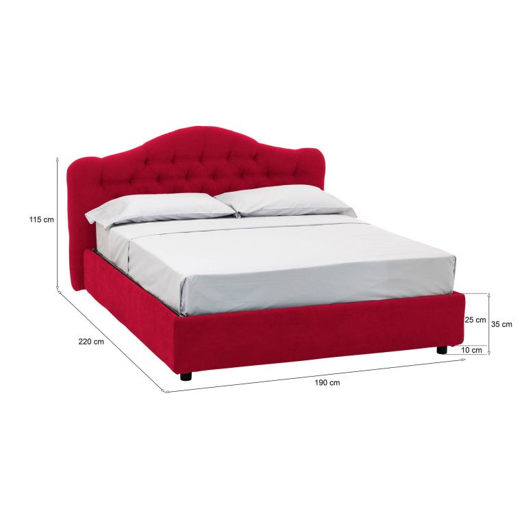 Letto Matrimoniale Rosso Sfoderabile Contenitore, Dimensione Materasso 160x190 cm Made in Italy - Arex