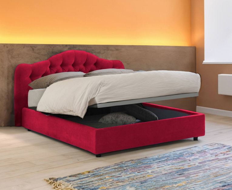 Letto Matrimoniale Rosso Sfoderabile Contenitore, Dimensione Materasso 160x190 cm Made in Italy - Arex