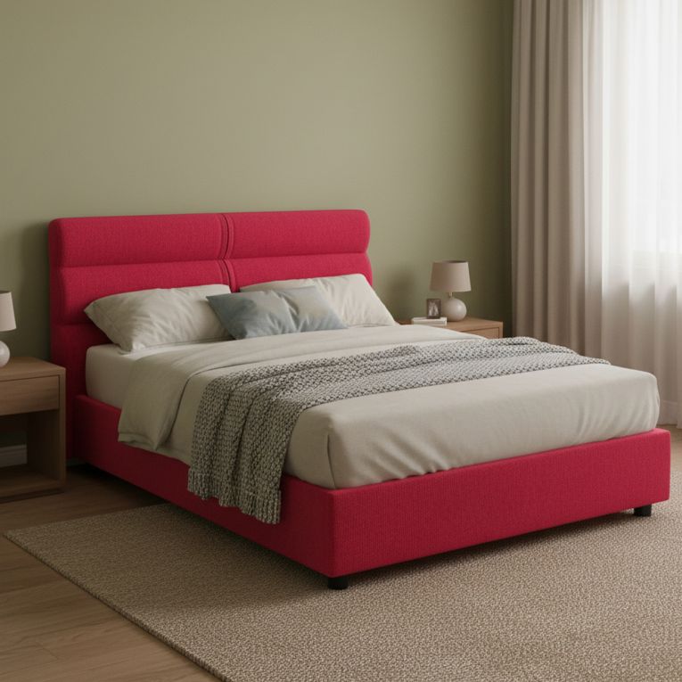 Letto Matrimoniale Rosso Sfoderabile Contenitore, Dimensione Materasso 160x190 cm Made in Italy - Brienno
