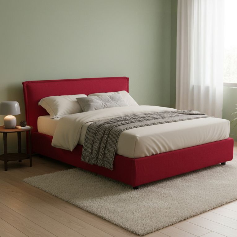 Letto Matrimoniale Rosso Sfoderabile Contenitore, Dimensione Materasso 160x190 cm Made in Italy - Brolo