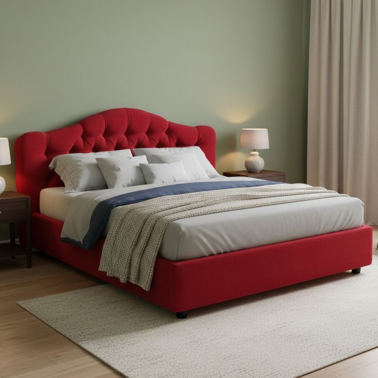 Letto Matrimoniale Rosso Sfoderabile Contenitore, Dimensione Materasso 160x200 cm Made in Italy - Aly