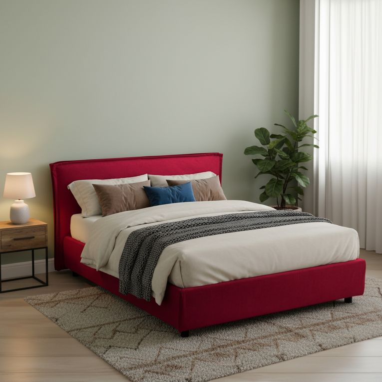 Letto Matrimoniale Rosso Sfoderabile Contenitore, Dimensione Materasso 160x200 cm Made in Italy - Bubbio