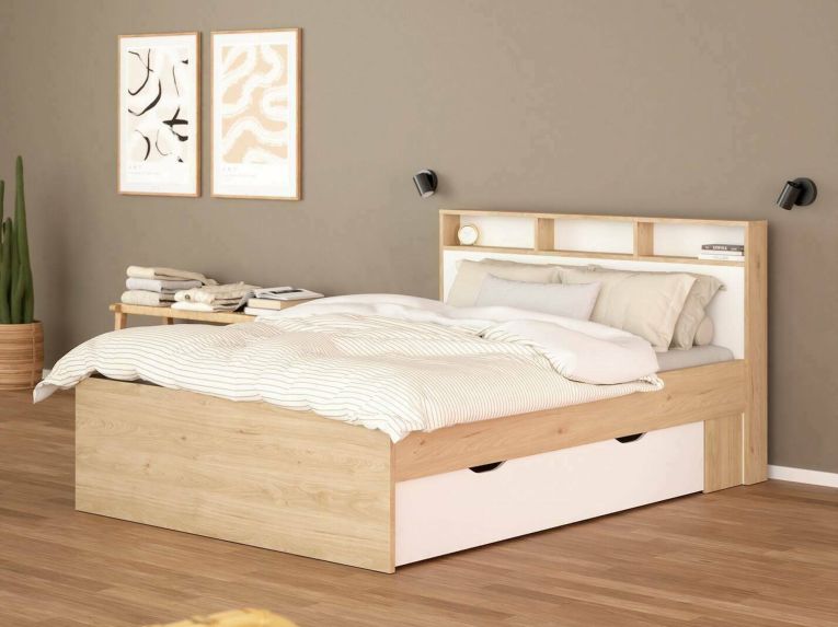 Letto matrimoniale rovere e bianco 169x216cm rivestimento in ecopelle - Enteng