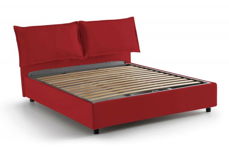 Letto matrimoniale Sabrina, Letto contenitore con rivestimento in tessuto, 100% Made in Italy, Apertura frontale, con materasso Cm 160x200 incluso, Rosso