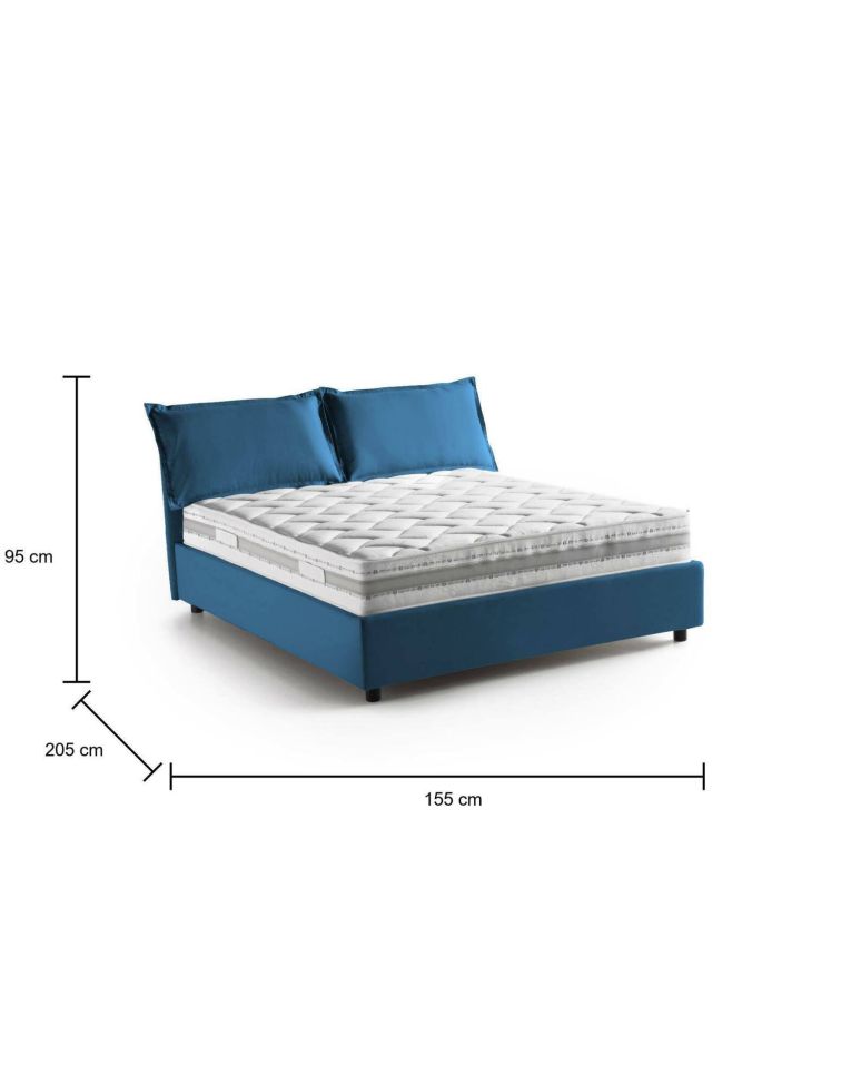 Letto matrimoniale Silvia, Letto contenitore con rivestimento in tessuto, 100% Made in Italy, Apertura frontale, con materasso Cm 140x190 incluso, Blu