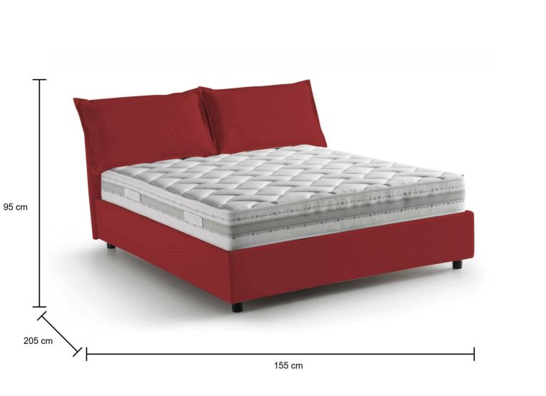 Letto matrimoniale Silvia, Letto contenitore con rivestimento in tessuto, 100% Made in Italy, Apertura frontale, con materasso Cm 140x190 incluso, Rosso