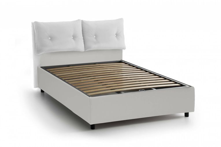 Letto matrimoniale Stefania, Letto contenitore con rivestimento in ecopelle, 100% Made in Italy, Apertura frontale, adatto per materasso Cm 160x200, Bianco