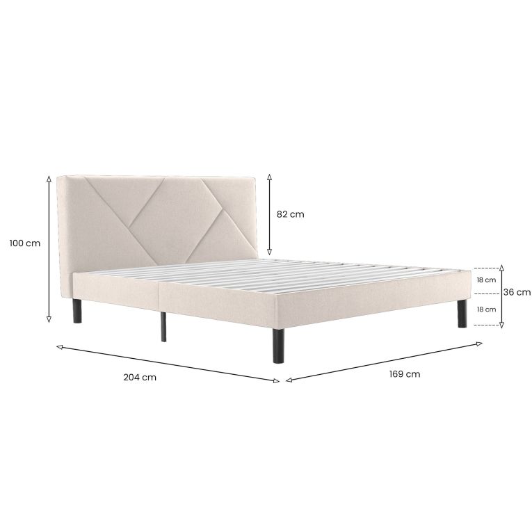 Letto matrimoniale Tirino, Sommier per camera da letto, Giroletto per stanza, Struttura porta materasso, Adatto a materasso Cm 160x200, Beige