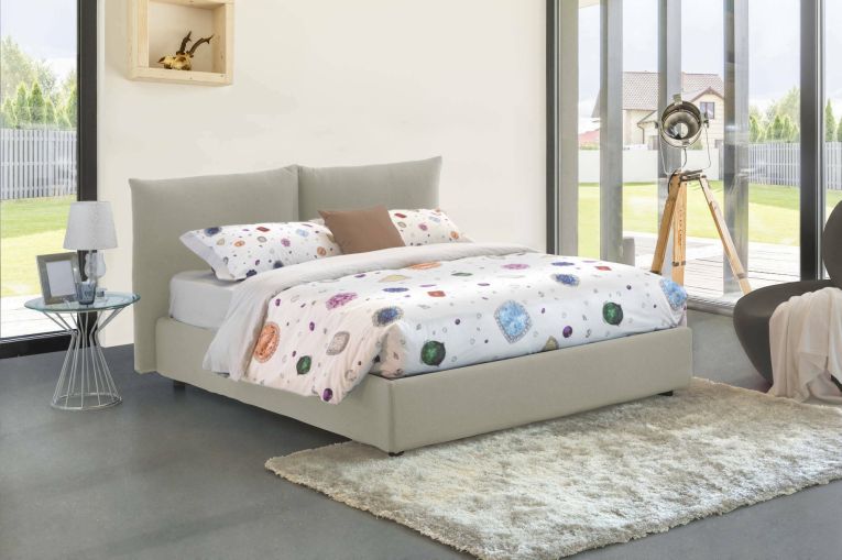 Letto matrimoniale Tiziana, Letto contenitore con rivestimento in tessuto, 100% Made in Italy, Apertura frontale, adatto per materasso Cm 160x190, Beige