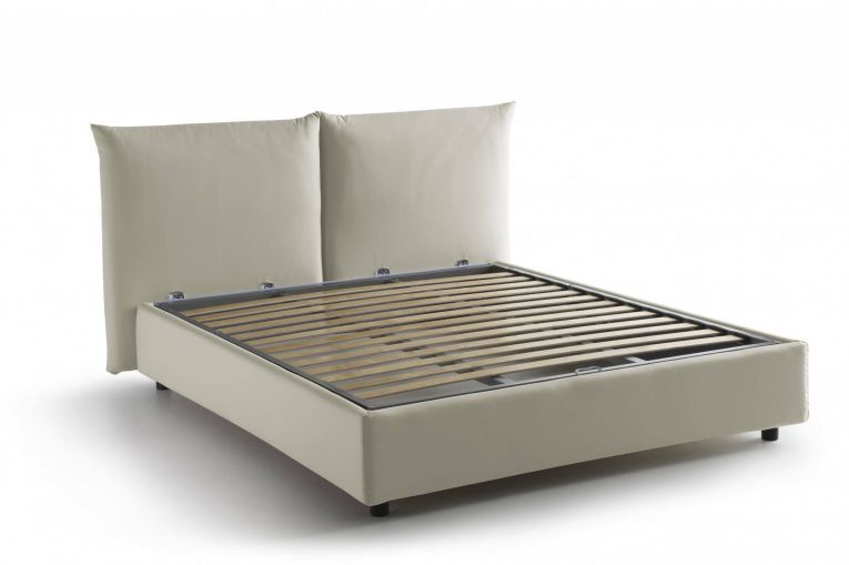 Letto matrimoniale Tiziana, Letto contenitore con rivestimento in tessuto, 100% Made in Italy, Apertura frontale, adatto per materasso Cm 160x190, Beige