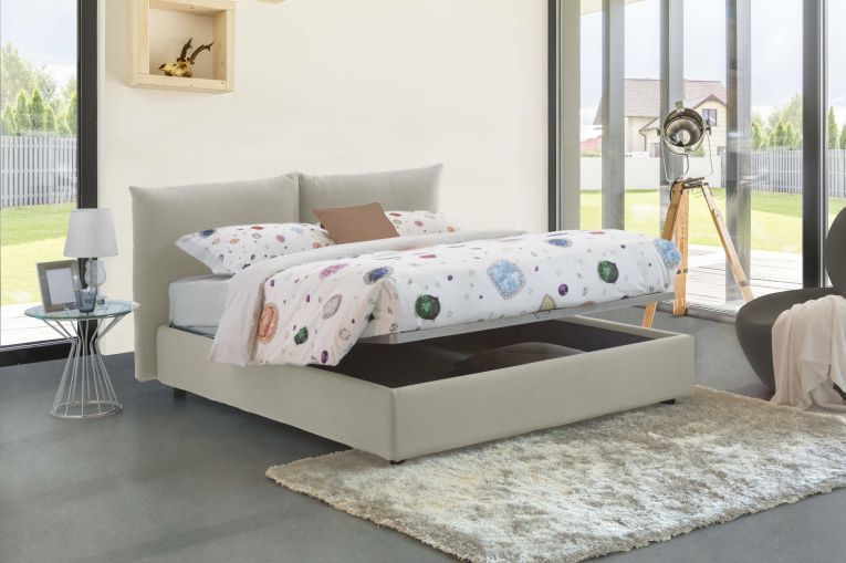 Letto matrimoniale Tiziana, Letto contenitore con rivestimento in tessuto, 100% Made in Italy, Apertura frontale, adatto per materasso Cm 160x190, Beige