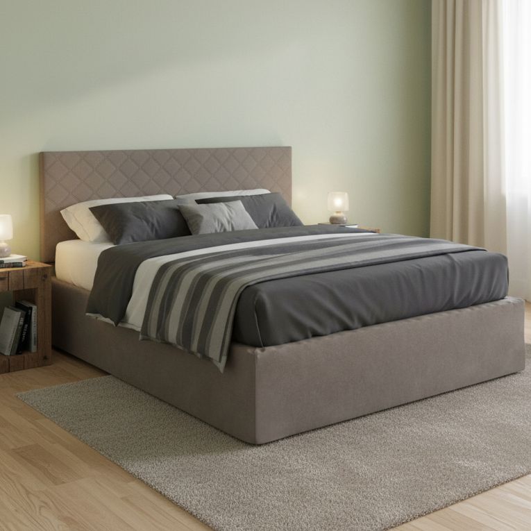 Letto matrimoniale tortora 5x170cm imbottito - Alfredo