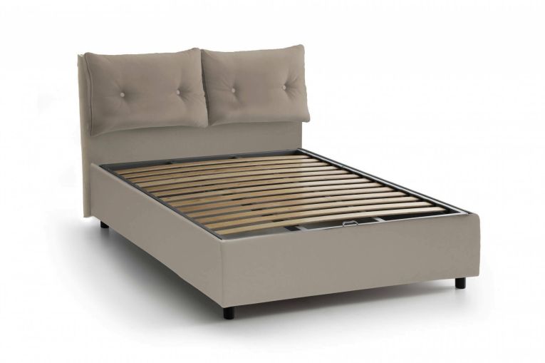 Letto matrimoniale Valeria, Letto contenitore con rivestimento in ecopelle, 100% Made in Italy, Apertura frontale, con materasso Cm 160x190 incluso, Tortora