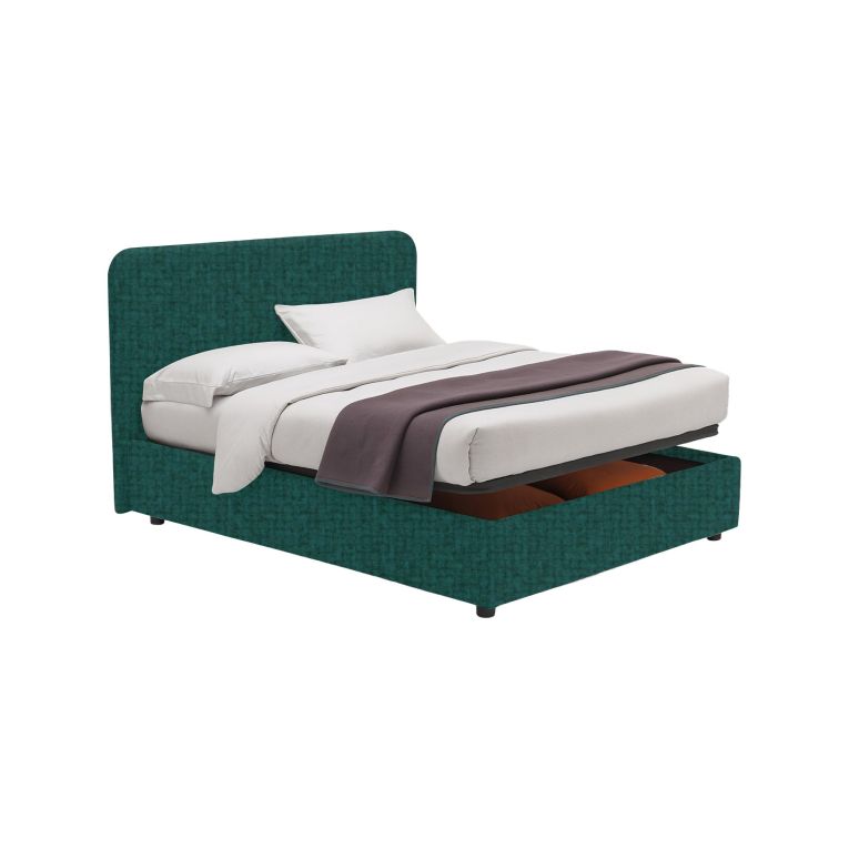 Letto Matrimoniale Verde Petrolio Sfoderabile Contenitore, Dimensione Materasso 160x190 cm - Issime