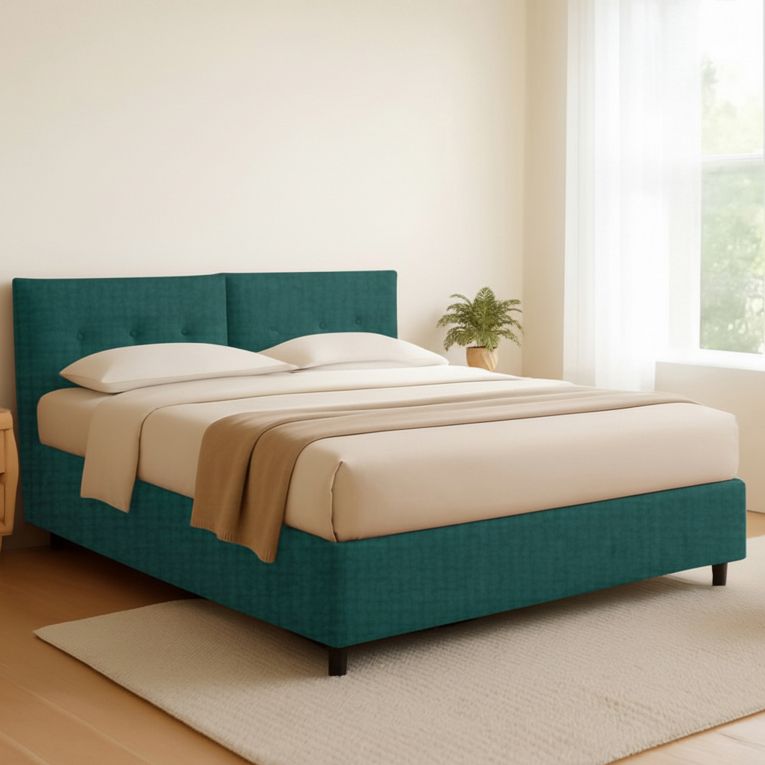 Letto Matrimoniale Verde Petrolio Sfoderabile Contenitore, Dimensione Materasso 160x190 cm - Levice