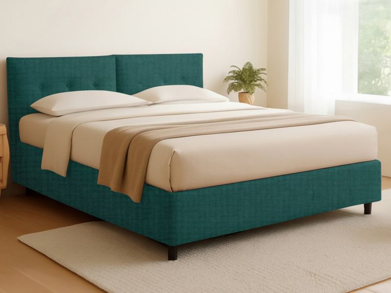 Letto Matrimoniale Verde Petrolio Sfoderabile Contenitore, Dimensione Materasso 160x190 cm - Levice