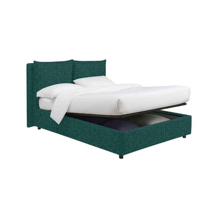 Letto Matrimoniale Verde Petrolio Sfoderabile Contenitore, Dimensione Materasso 160x200 cm - Davoli