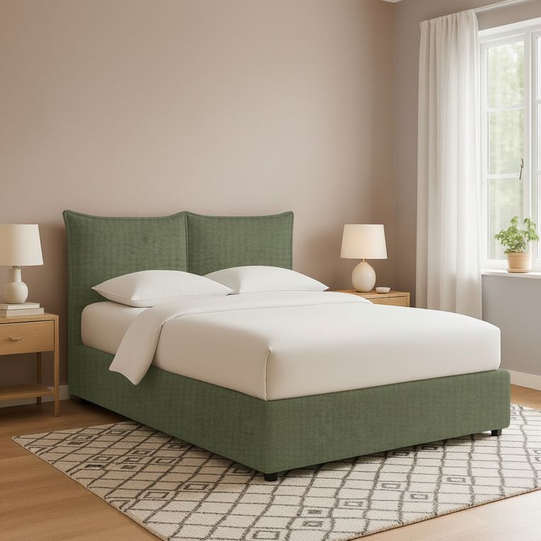 Letto Matrimoniale Verde Sfoderabile Contenitore, Dimensione Materasso 160x190 cm - Calcio