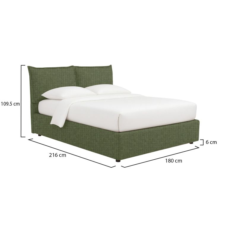 Letto Matrimoniale Verde Sfoderabile Contenitore, Dimensione Materasso 160x190 cm - Calcio