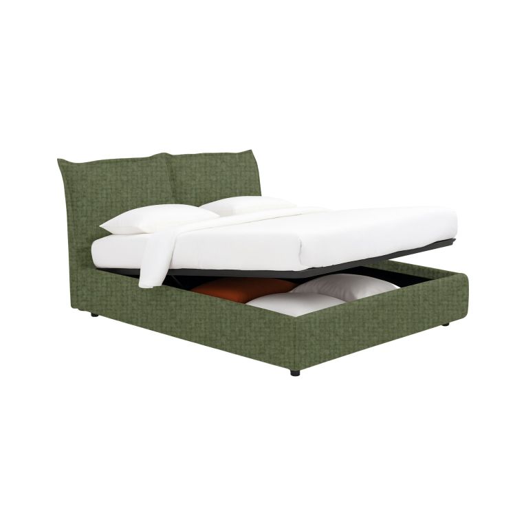 Letto Matrimoniale Verde Sfoderabile Contenitore, Dimensione Materasso 160x190 cm - Calcio