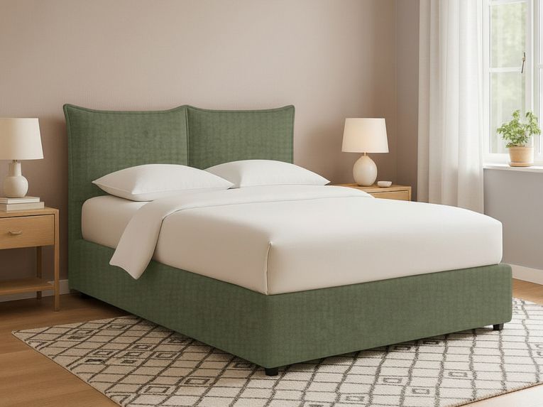 Letto Matrimoniale Verde Sfoderabile Contenitore, Dimensione Materasso 160x190 cm - Calcio