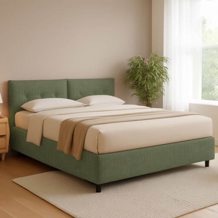 Letto Matrimoniale Verde Sfoderabile Contenitore, Dimensione Materasso 160x190 cm - Levice
