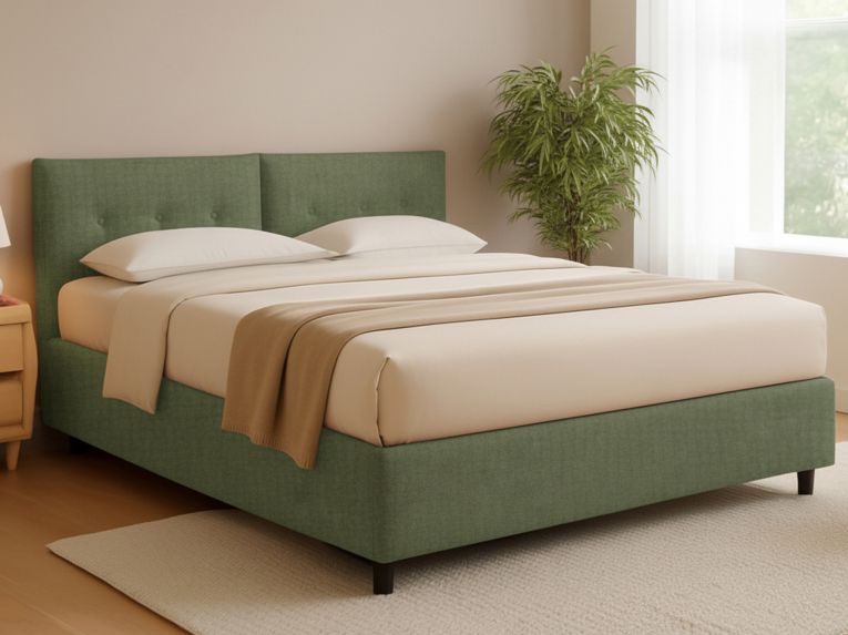 Letto Matrimoniale Verde Sfoderabile Contenitore, Dimensione Materasso 160x190 cm - Levice