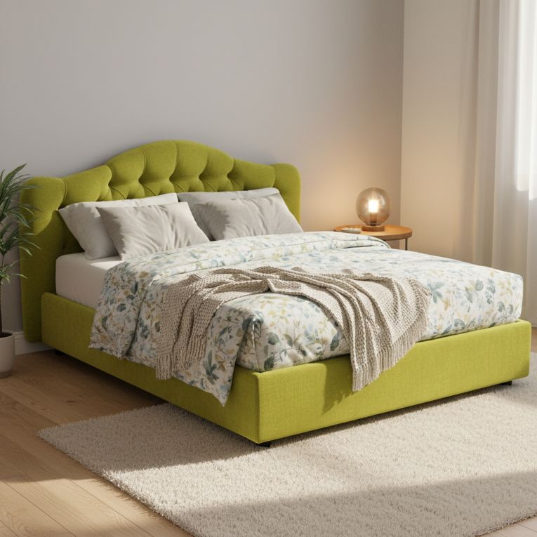 Letto Matrimoniale Verde Sfoderabile Contenitore, Dimensione Materasso 160x190 cm Made in Italy - Arex
