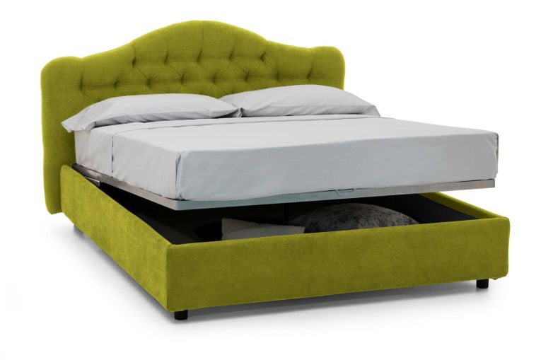 Letto Matrimoniale Verde Sfoderabile Contenitore, Dimensione Materasso 160x190 cm Made in Italy - Arex